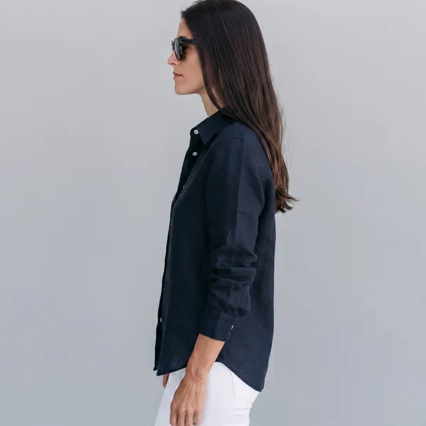 Dark_Navy_100%_Pure_Linen_Shirt_For_Women'S