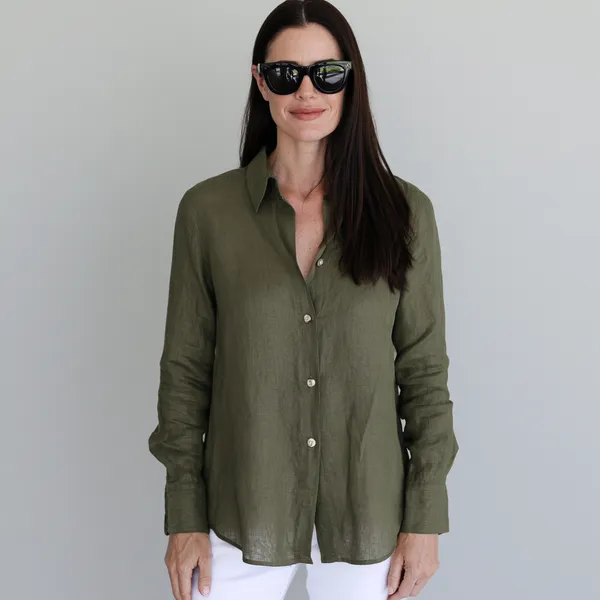 Dark_Olive_Green_100%_Pure_Linen_Shirt_For_Women'S