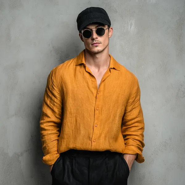 Men'S_Dermric_Yellow_Pure_100%_Linen_Shirt