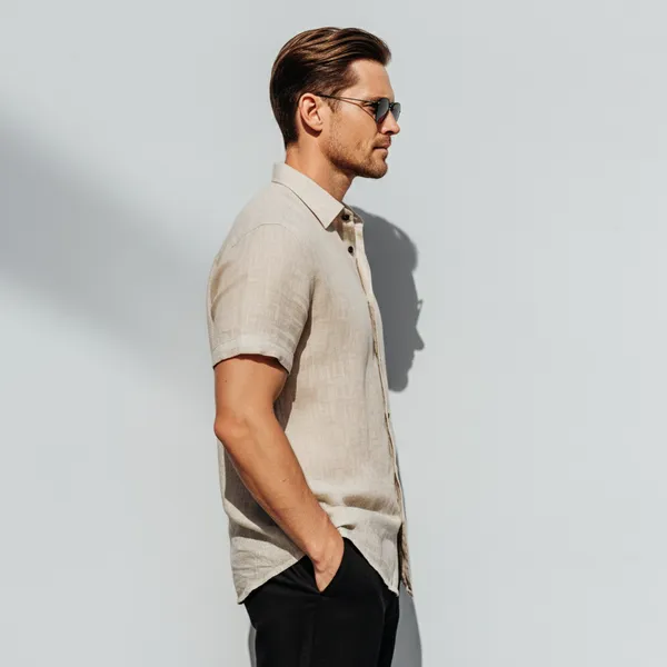 Khaki_Half_Sleeve_Linen_Shirt_For_Men