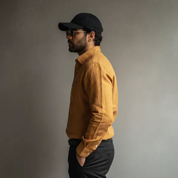 Amber_Yellow_Pure_100%_Linen_Shirt_For_Men'S