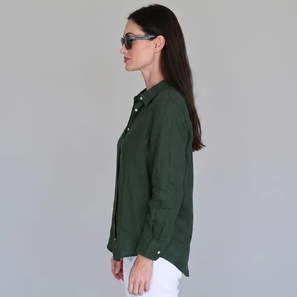 Forest_Green_100%_Pure_Linen_Shirt_For_Women'S