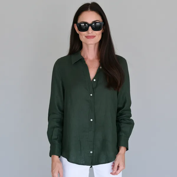 Forest_Green_100%_Pure_Linen_Shirt_For_Women'S