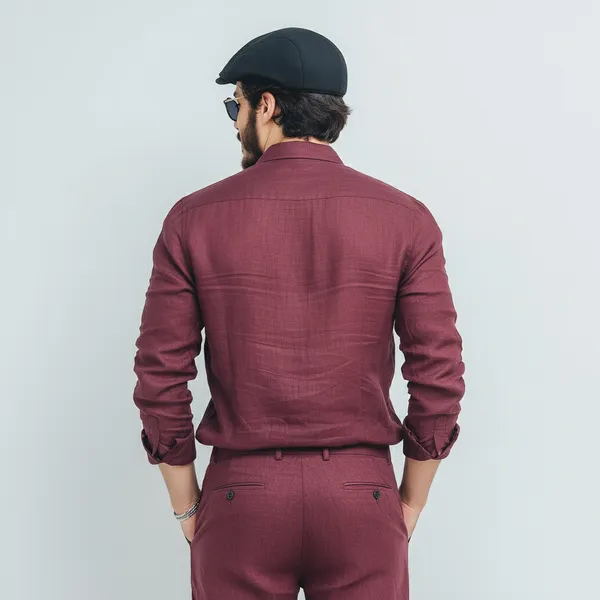 Deep_Maroon_Pure_Linen_Shirt_For_Men