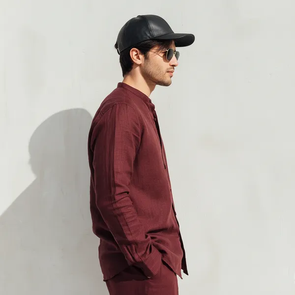 Wine_Pure_Linen_Shirt_For_Men