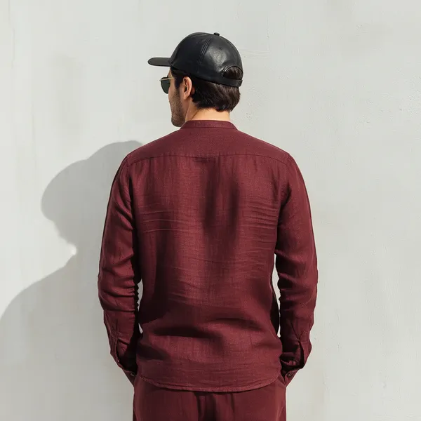 Wine_Pure_Linen_Shirt_For_Men