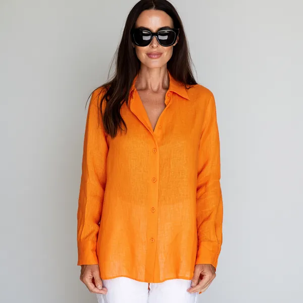 Honey_Orange_100%_Pure_Linen_Shirt_For_Women'S