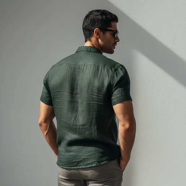 Cool_Comfort_Dark_Green_Half-Sleeve_Linen_Shirt