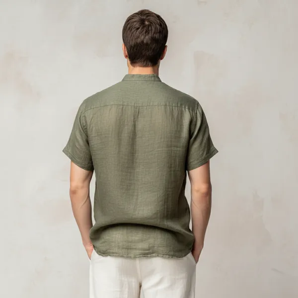 The_Versatile_Olive_Green_Half_Sleeve_Linen_Shirt_For_Men