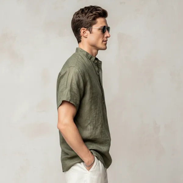 The_Versatile_Olive_Green_Half_Sleeve_Linen_Shirt_For_Men