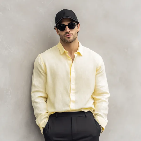 Men'S_Buttercup_Yellow_Pure_100%_Linen_Shirt