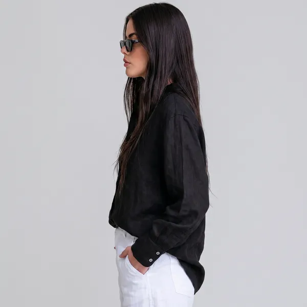 Jet_Black_100%_Pure_Linen_Shirt_For_Women'S