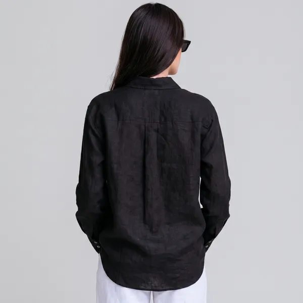 Jet_Black_100%_Pure_Linen_Shirt_For_Women'S