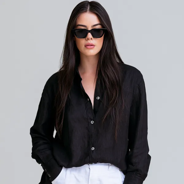 Jet_Black_100%_Pure_Linen_Shirt_For_Women'S