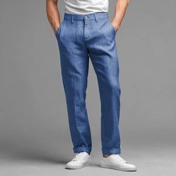French_Blue_Ultra-Breathable_Pure_Linen_Trousers_Men