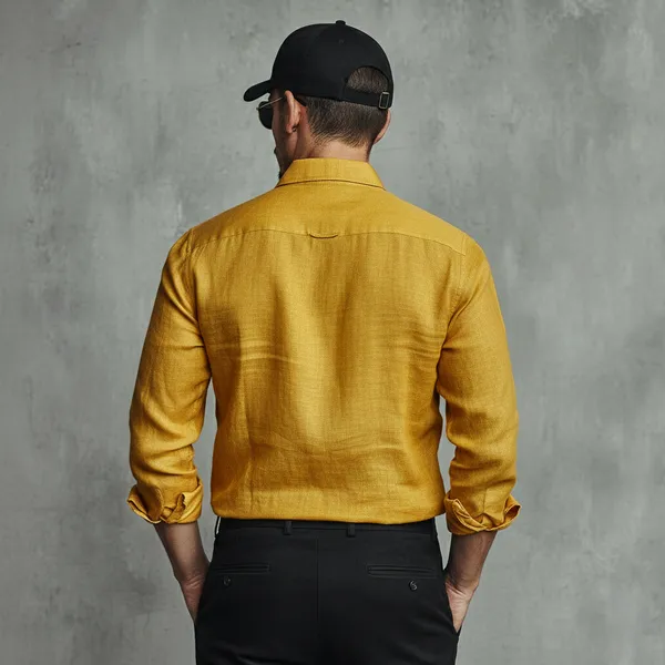 Men'S_Dark_Mustard_Yellow_Pure_100%_Linen_Shirt