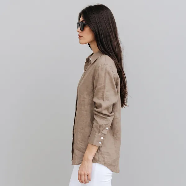 Light_Khaki_100%_Pure_Linen_Shirt_For_Women'S