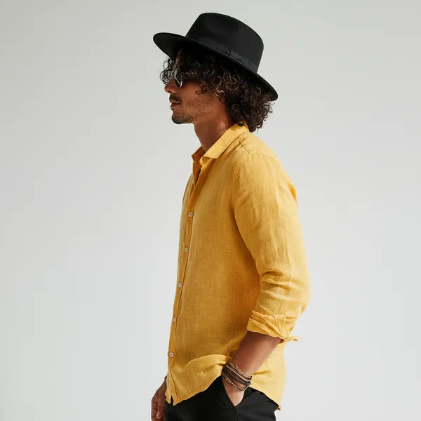 Men'S_Honey_Gold_Pure_100%_Linen_Shirt