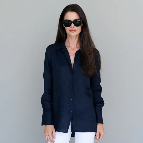 Midnight_Blue_100%_Pure_Linen_Shirt_For_Women'S