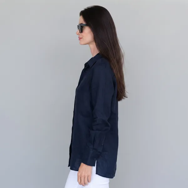 Midnight_Blue_100%_Pure_Linen_Shirt_For_Women'S