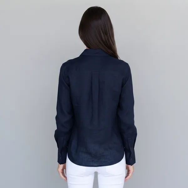Midnight_Blue_100%_Pure_Linen_Shirt_For_Women'S