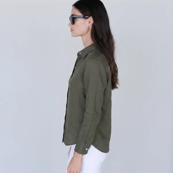 Military_Olive_100%_Pure_Linen_Shirt_For_Women'S