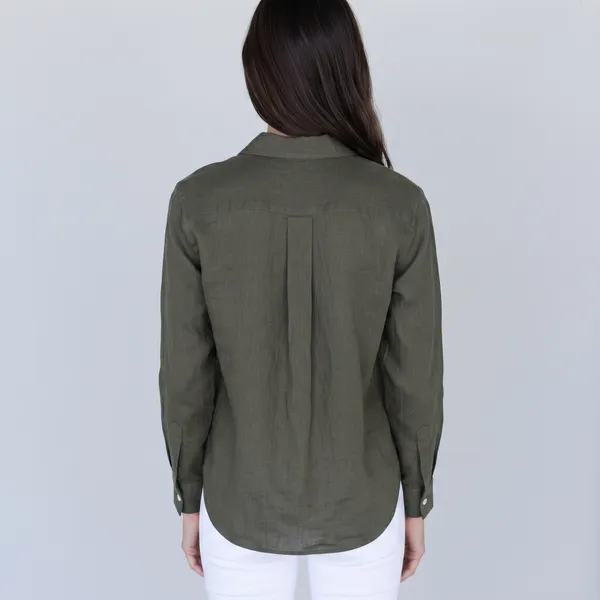 Military_Olive_100%_Pure_Linen_Shirt_For_Women'S