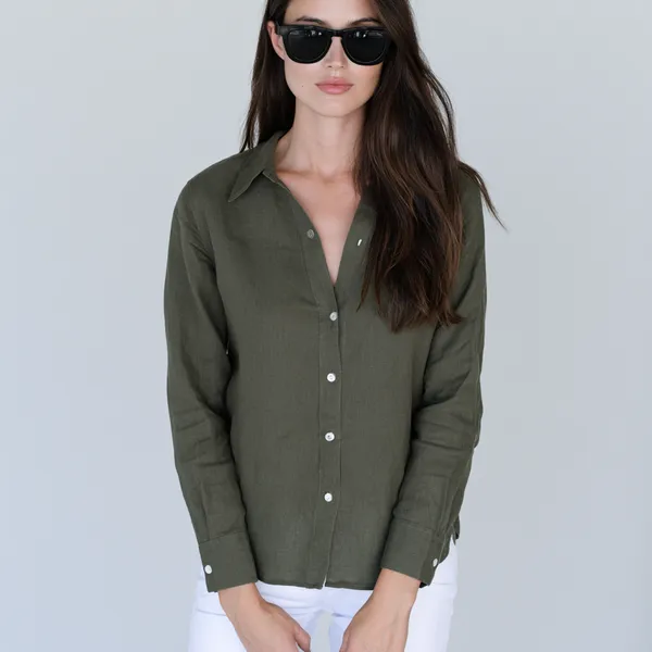 Military_Olive_100%_Pure_Linen_Shirt_For_Women'S