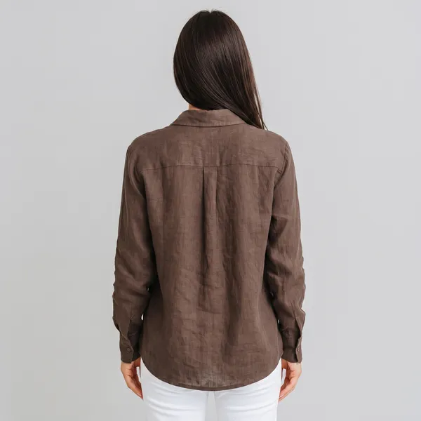 Mocha_Brown_100%_Pure_Linen_Shirt_For_Women'S