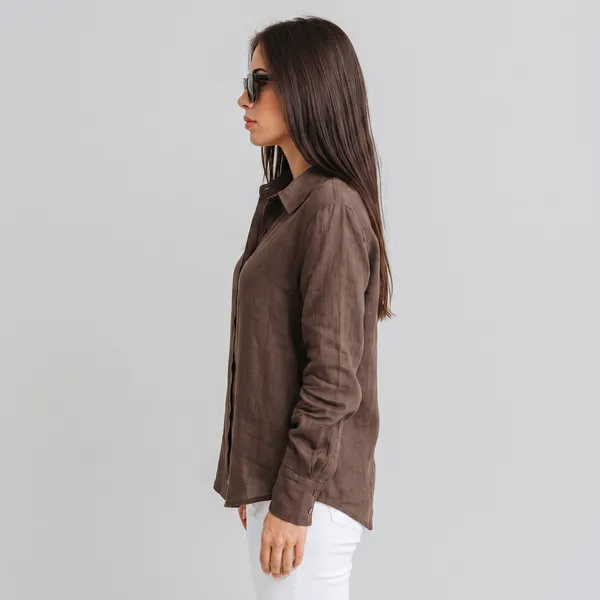 Mocha_Brown_100%_Pure_Linen_Shirt_For_Women'S