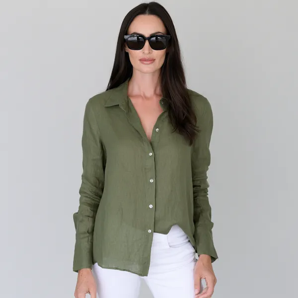 Moss_Green_100%_Pure_Linen_Shirt_For_Women'S