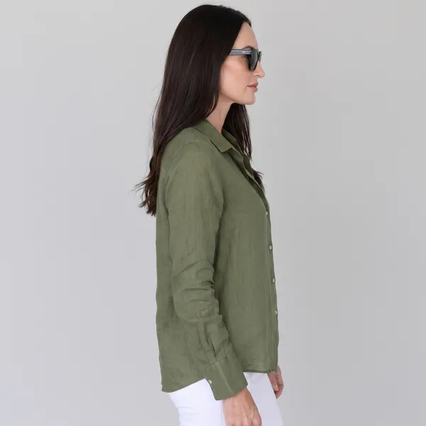 Moss_Green_100%_Pure_Linen_Shirt_For_Women'S