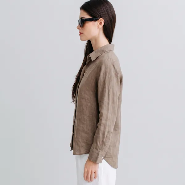 Mushroom_Brown_100%_Pure_Linen_Shirt_For_Women'S
