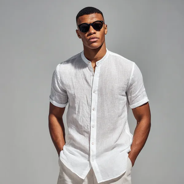 White_Half_Sleeve_Linen_Shirt_For_Men