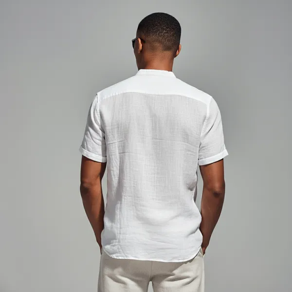 White_Half_Sleeve_Linen_Shirt_For_Men