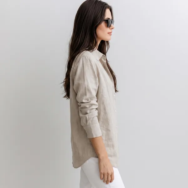 Natural_Beige_100%_Pure_Linen_Shirt_For_Women'S