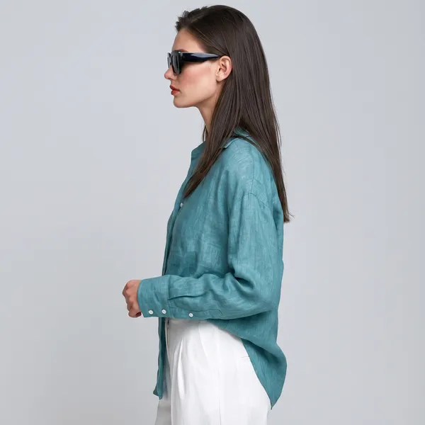 Ocean_Blue_100%_Pure_Linen_Shirt_For_Women'S