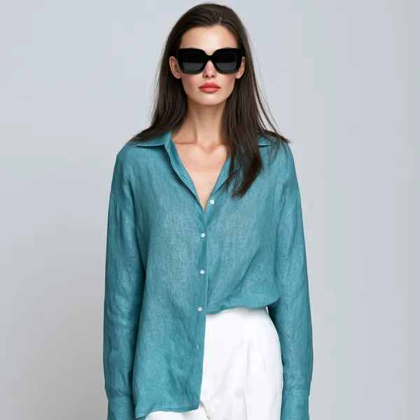 Ocean_Blue_100%_Pure_Linen_Shirt_For_Women'S