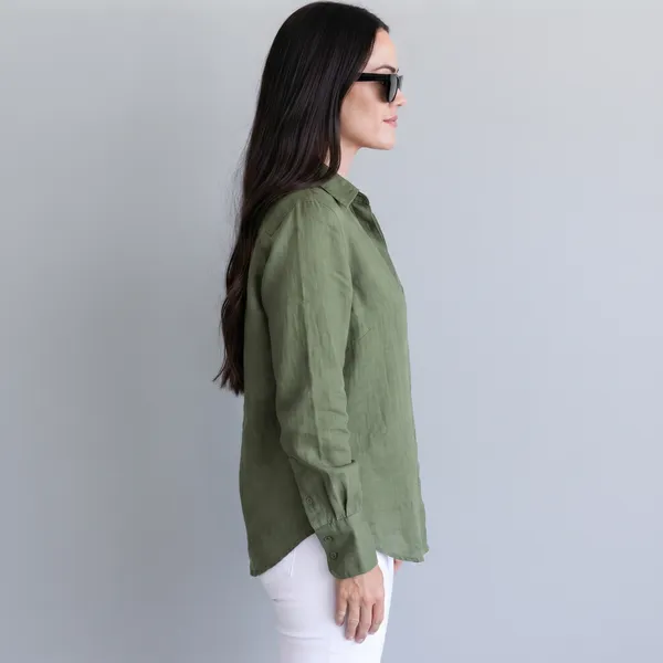 Olive_Green_100%_Pure_Linen_Shirt_For_Women'S