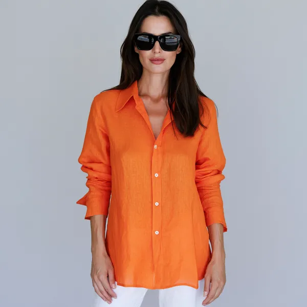 Orange_100%_Pure_Linen_Shirt_For_Women'S