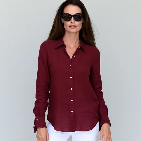 Oxblood_100%_Pure_Linen_Shirt_For_Women'S