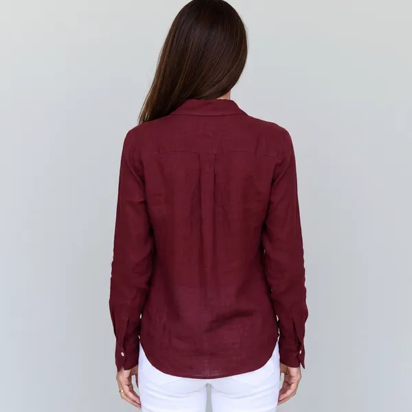 Oxblood_100%_Pure_Linen_Shirt_For_Women'S