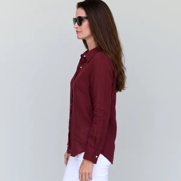 Oxblood_100%_Pure_Linen_Shirt_For_Women'S