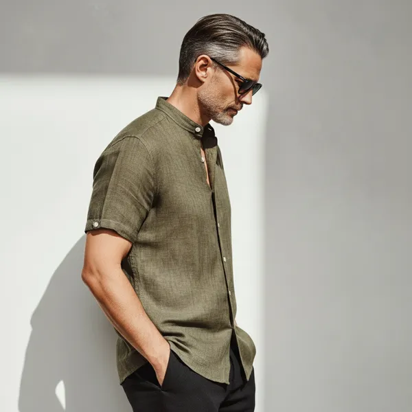 Summer_Breeze_Olive_Green_Half_Sleeve_Linen_Shirt_Men