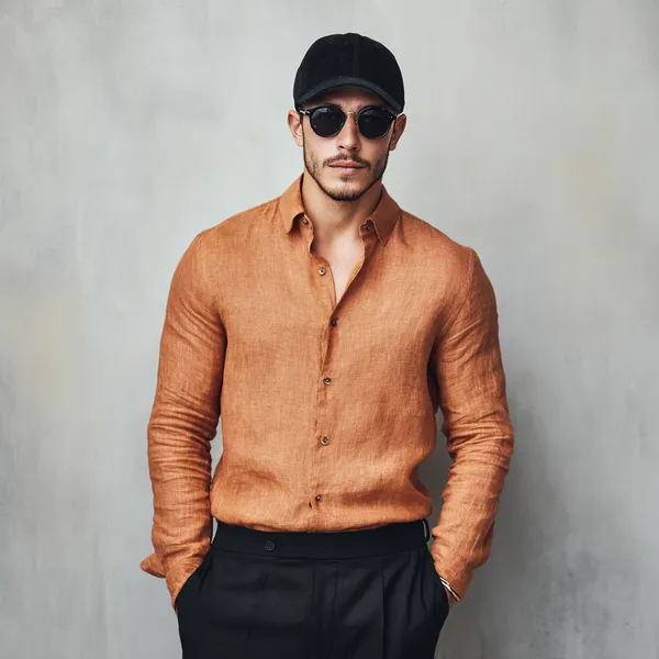 Rust_Coper_Pure_Linen_Men'S_Shirt