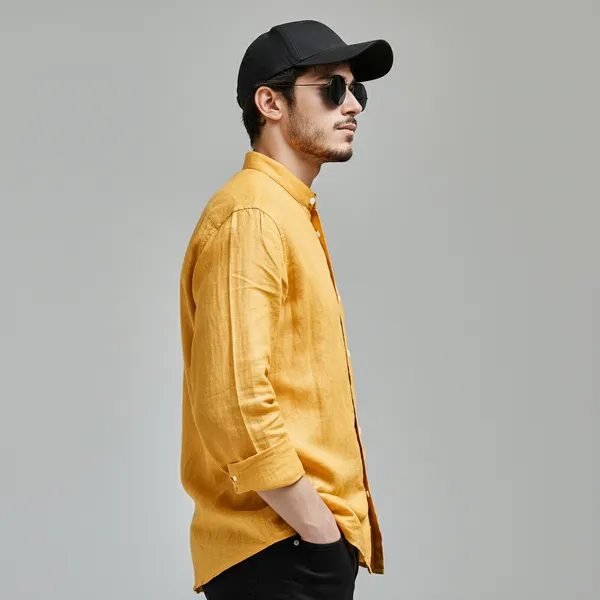 Classic_Mustard_Yellow__Pure_100%_Linen_Mandarin_Collar_Shirt_For_Men'S