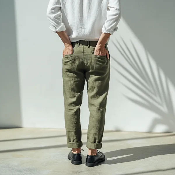 Light_Olive_Green_Pure_Linen_Resort_&_Beach_Wear_Trouser_For_Men