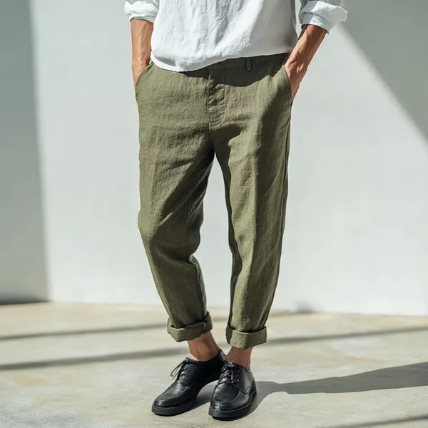 Light_Olive_Green_Pure_Linen_Resort_&_Beach_Wear_Trouser_For_Men