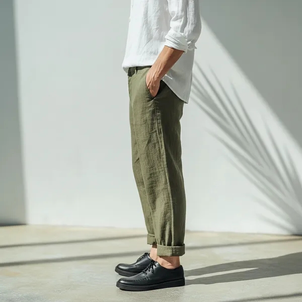Light_Olive_Green_Pure_Linen_Resort_&_Beach_Wear_Trouser_For_Men