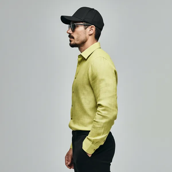 Men'S_Neon_Green__100%_Pure_Linen_Shirt